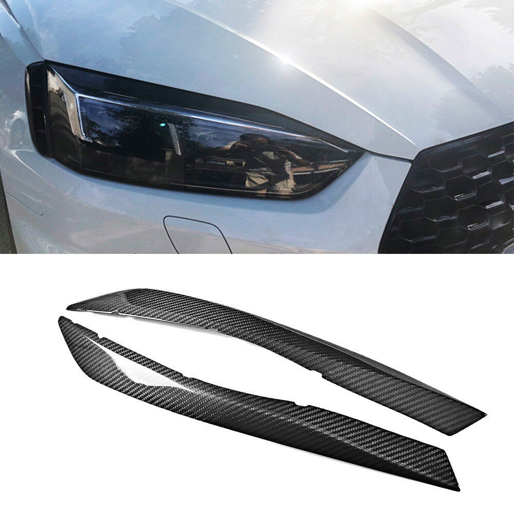 Fit for AUDI A5 S5 RS5 2017-18 Headlight Cover Eyebrow Eyelid Carbon Fiber 2PCS