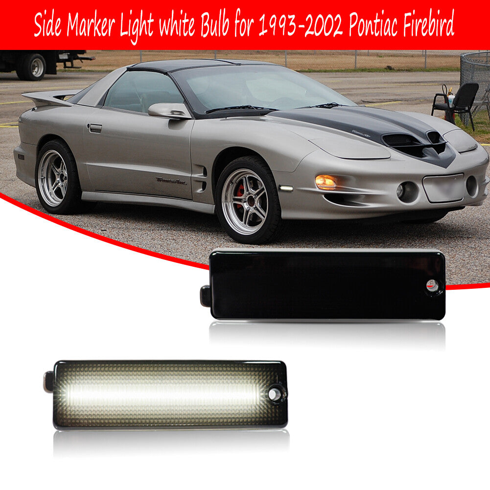 Two front LED white side markers for parking applicable to 1998-2002 for Pontiac Firebird Trans Am