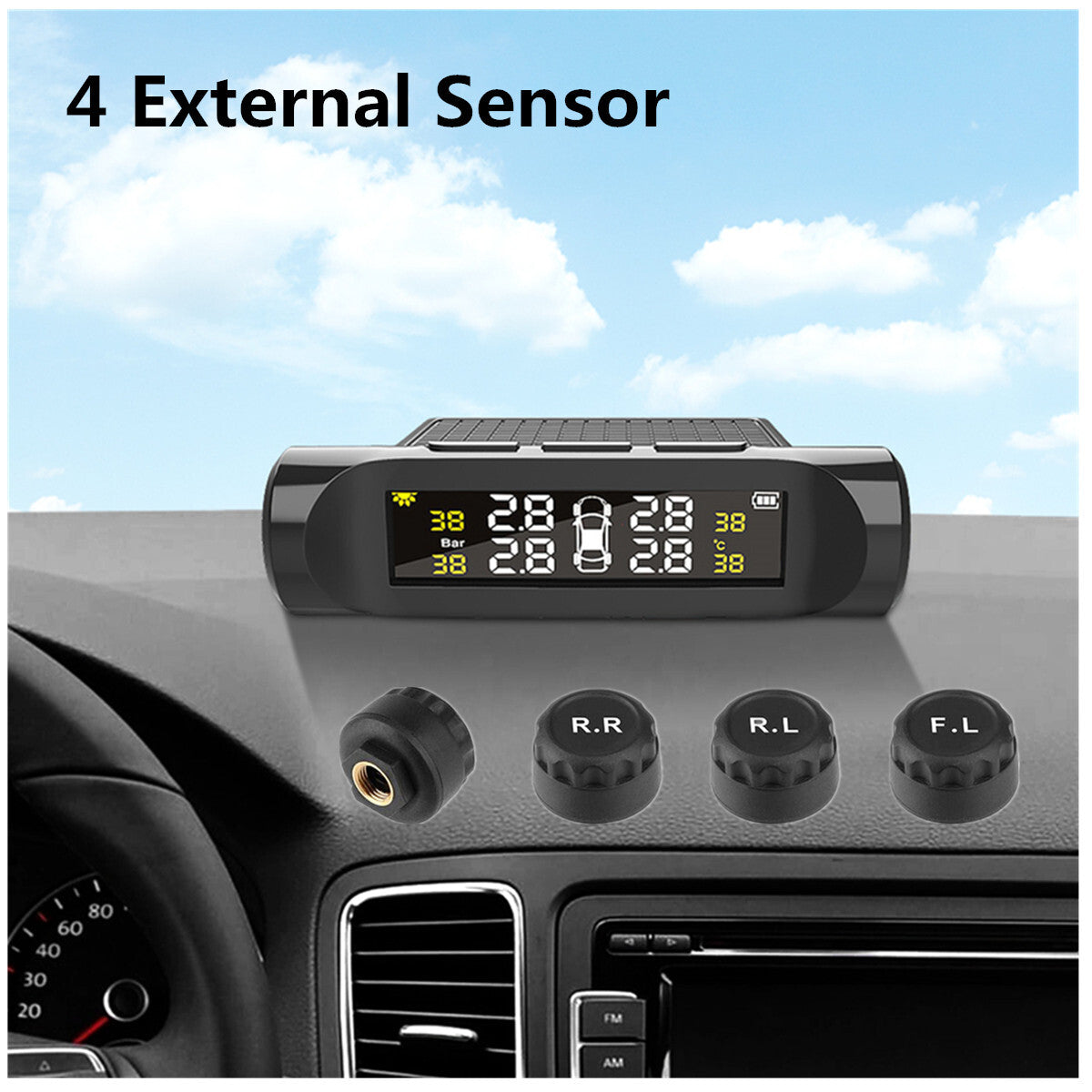 TPMS Wireless Tire Pressure Monitoring System 4 External Sensors For Car SUV MPV