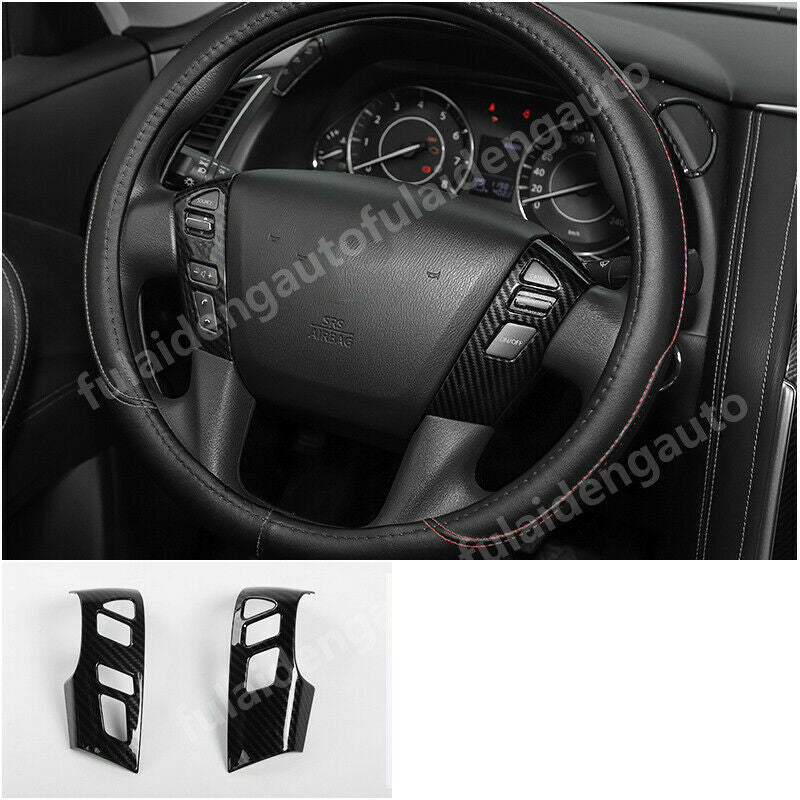 for Nissan Patrol Y62 2017-2019 Carbon Fiber Interior Steering Wheel Cover Trim