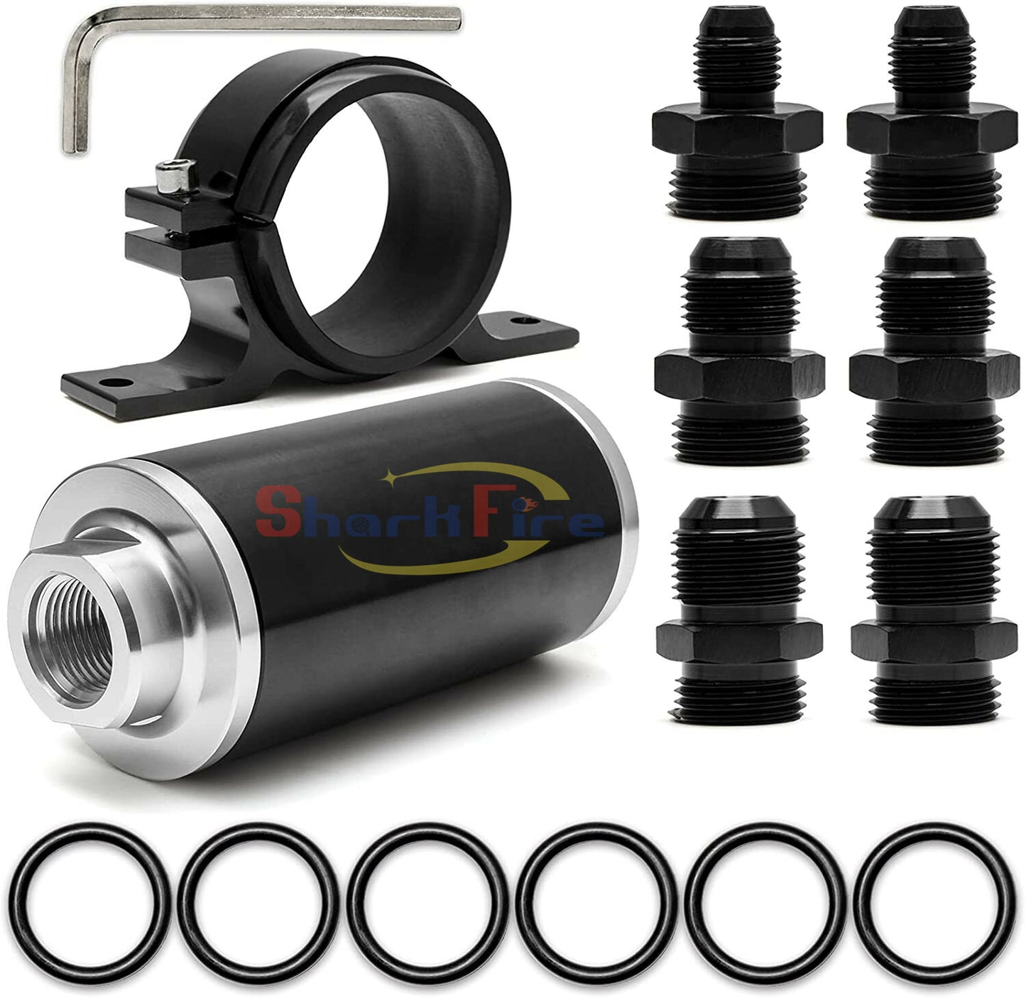 Steel billet aluminum direct-emission fuel/gas/gasoline filter + bracket, cleanable, suitable for AN6, AN8, AN10