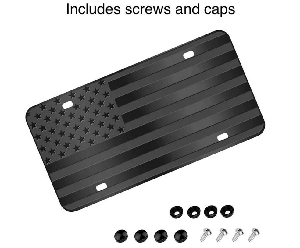 Black American flag car license plate cover, trunk boot, and license plate for Subaru 12x6