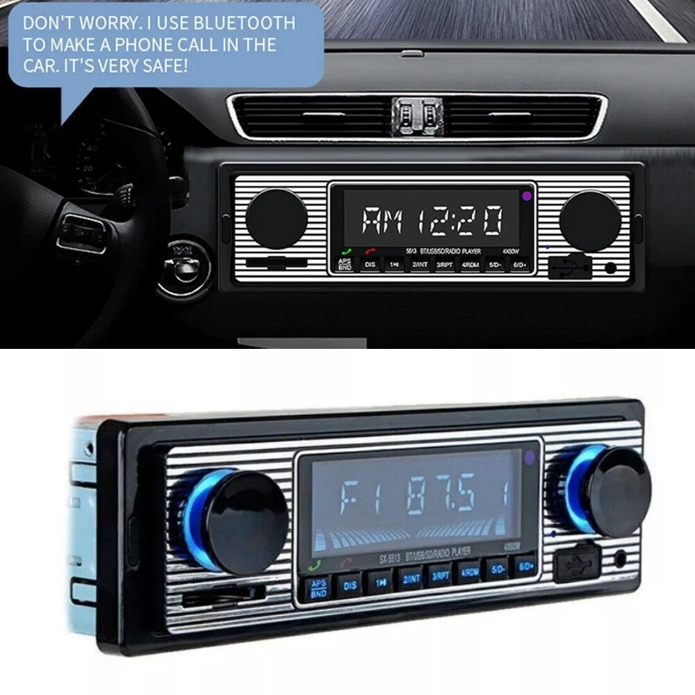 Bluetooth Vintage 1Din 12V Car FM Radio MP3 Player USB Stereo Audio Receiver AUX