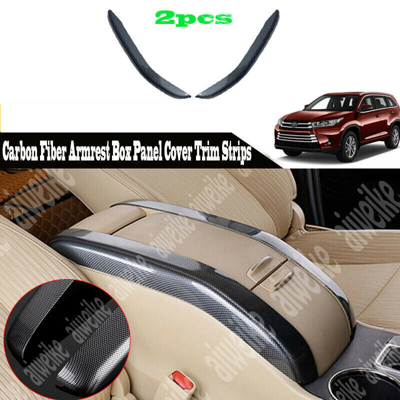 ABS Carbon Fiber Armrest Box Panel Cover Trim Strips for Toyota Highlander 14-19