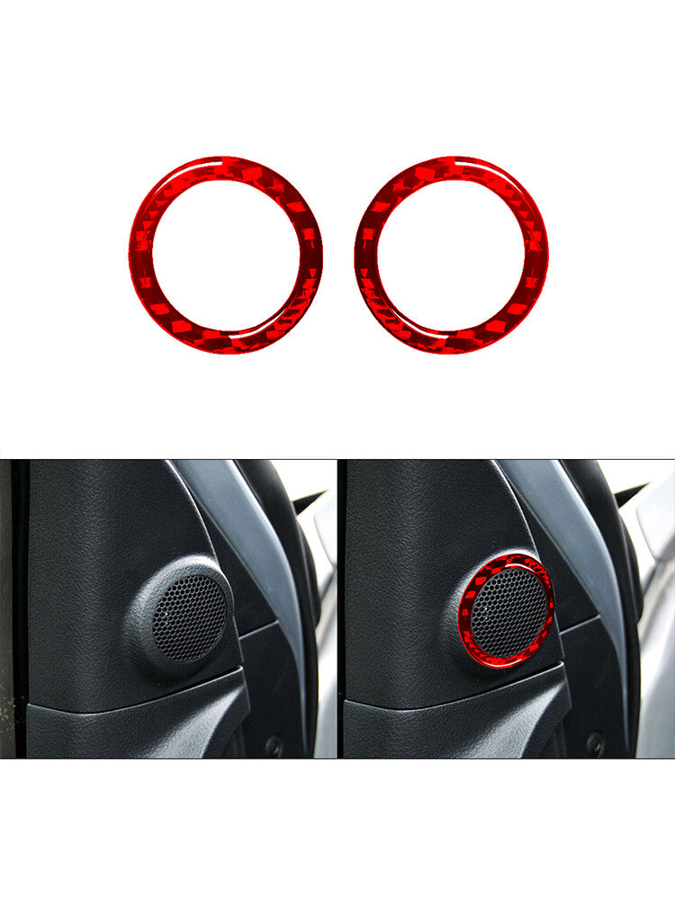 Red 2X Car Door Speaker Ring Trim Cover Carbon Fiber for Toyota Tundra 2007-2013