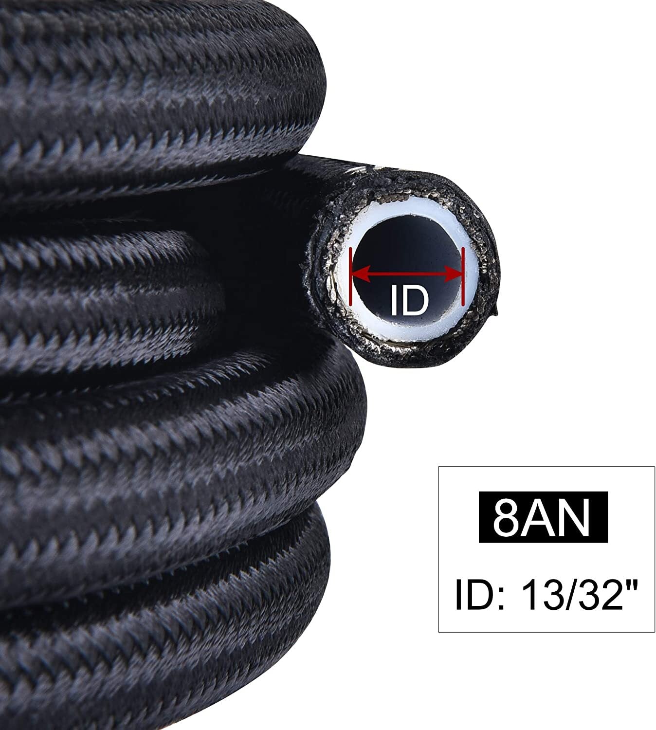 8AN-AN8 Black 20ft Nylon Braided PTFE Fuel Line 10 Fittings Hose End Kit for E85