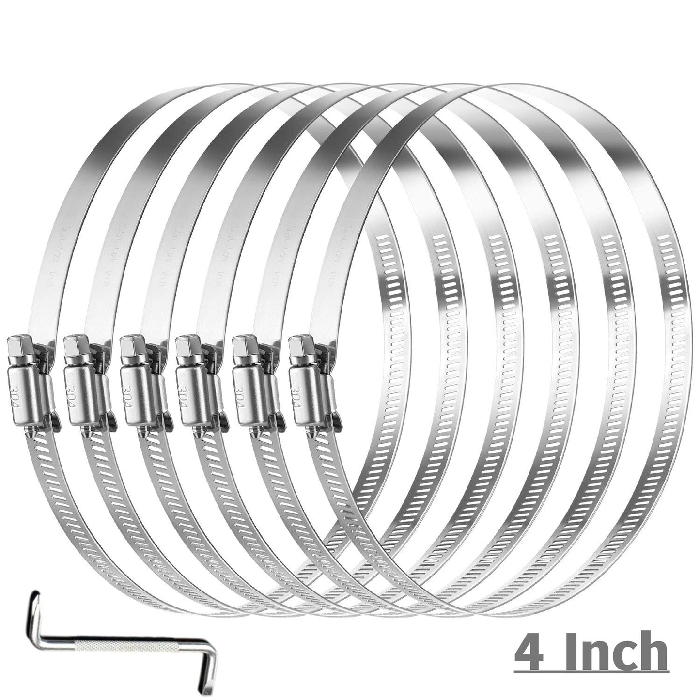 4-inch Adjustable Hose Clamp Stainless Steel Pipe Clamp Worm Gear Drive Clamp