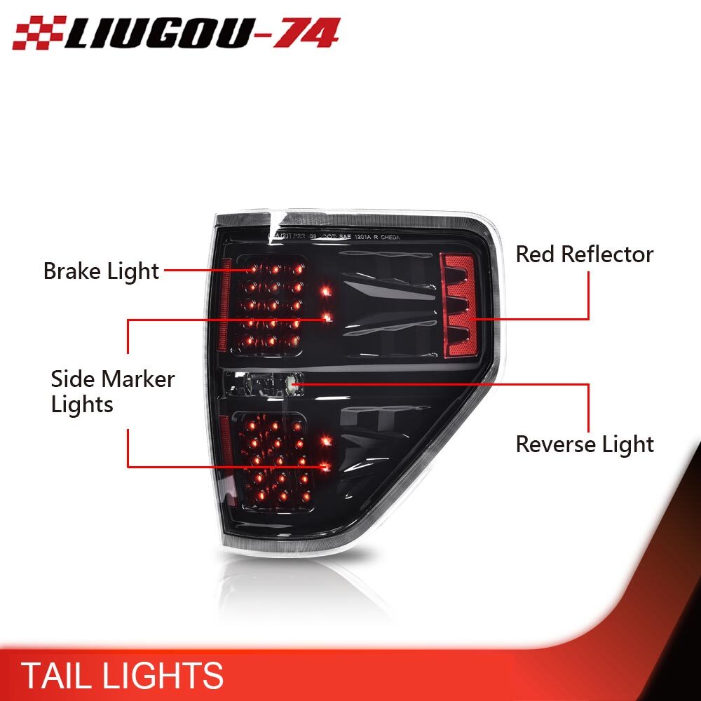 Suitable for 2009-2014 for Ford F150s. Black/smoked headlights + LED taillights.