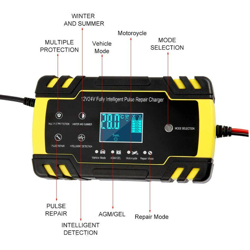 Battery Charger Intelligent Pulse Repair LCD Motocycle Battery Charging Device