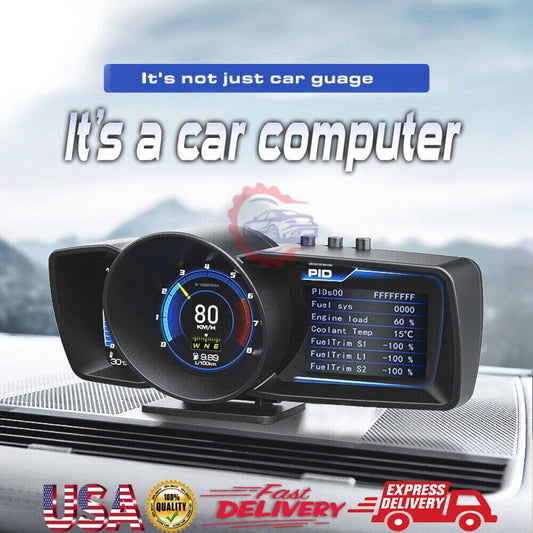 LCD Screen OBD2 GPS for Smart Car Speedometer HUD Gauge Head Up Display RPM 3.5 3