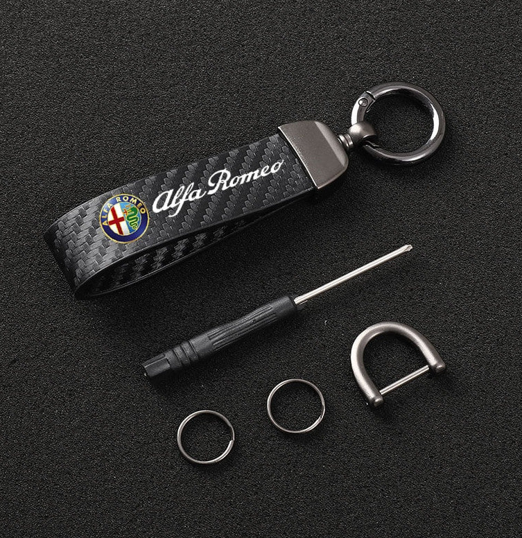 Carbon fiber pattern black logo car keychain/key ring for Alfa Romeo Giulietta