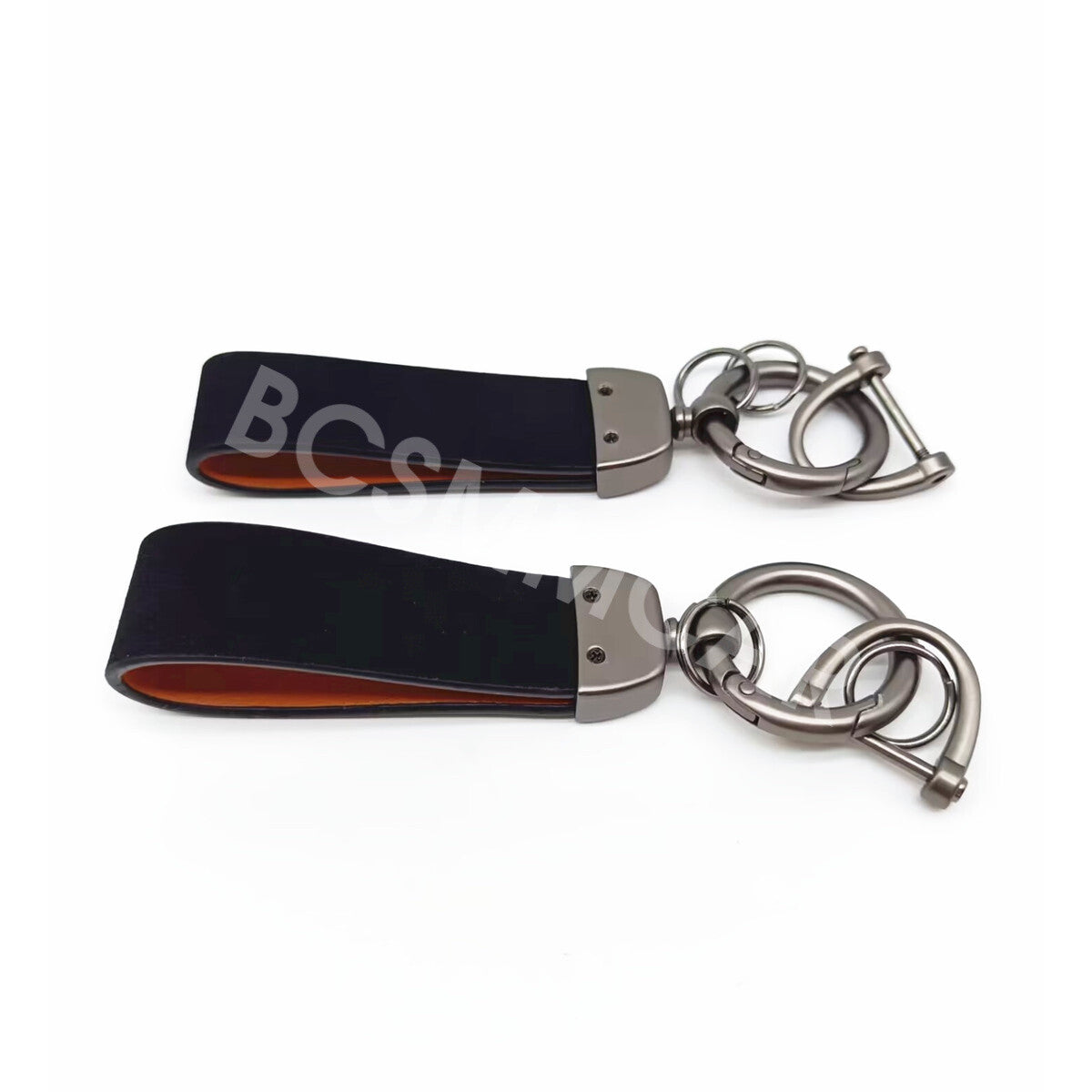 2x Black Alloy Faux Leather Strap Keyring Keychain Car Key Chain Ring Key Fob