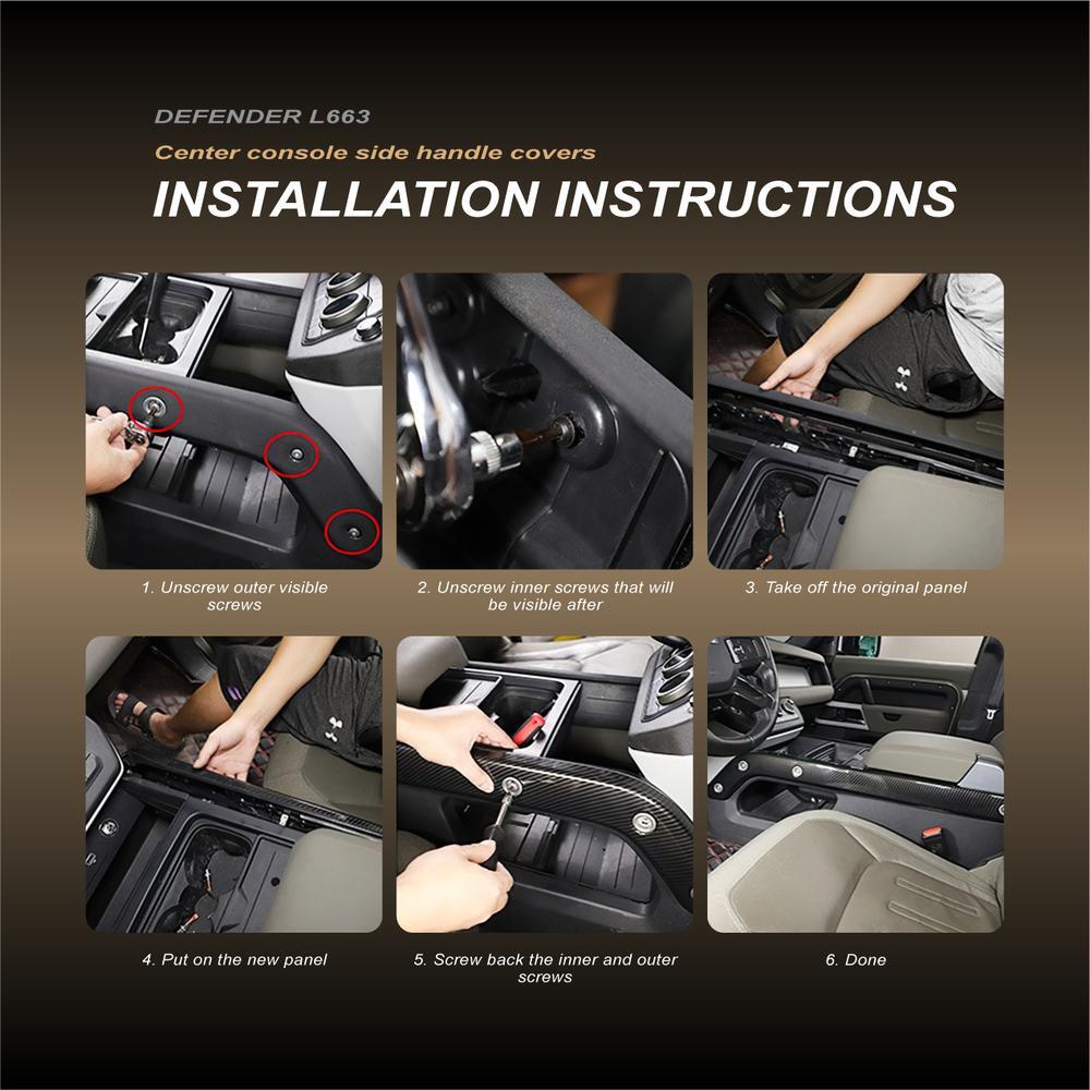 for Land Rover for Defender 20-23 Black Center Console Side Bars Frame Cover Trim 2x