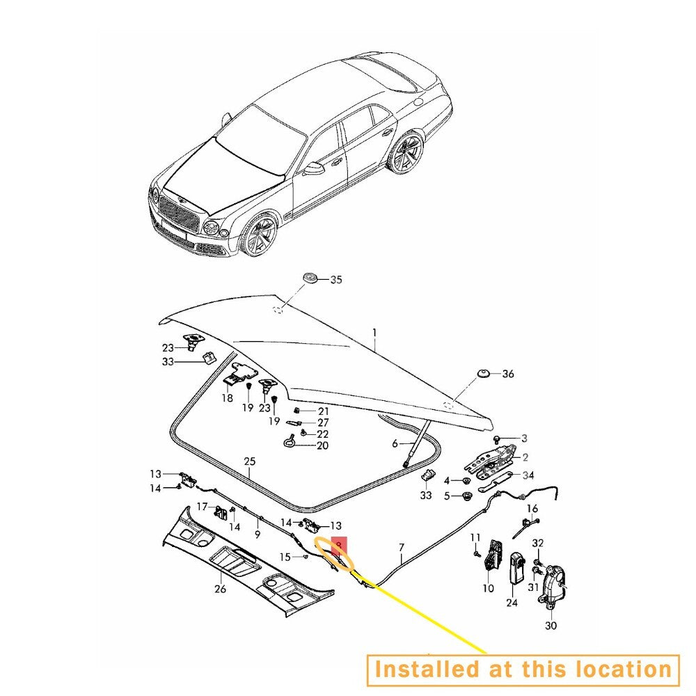 Short range hood cord for Bentley Mulsanne 11-22 - Equipment Manufacturer: 3Y0823530A