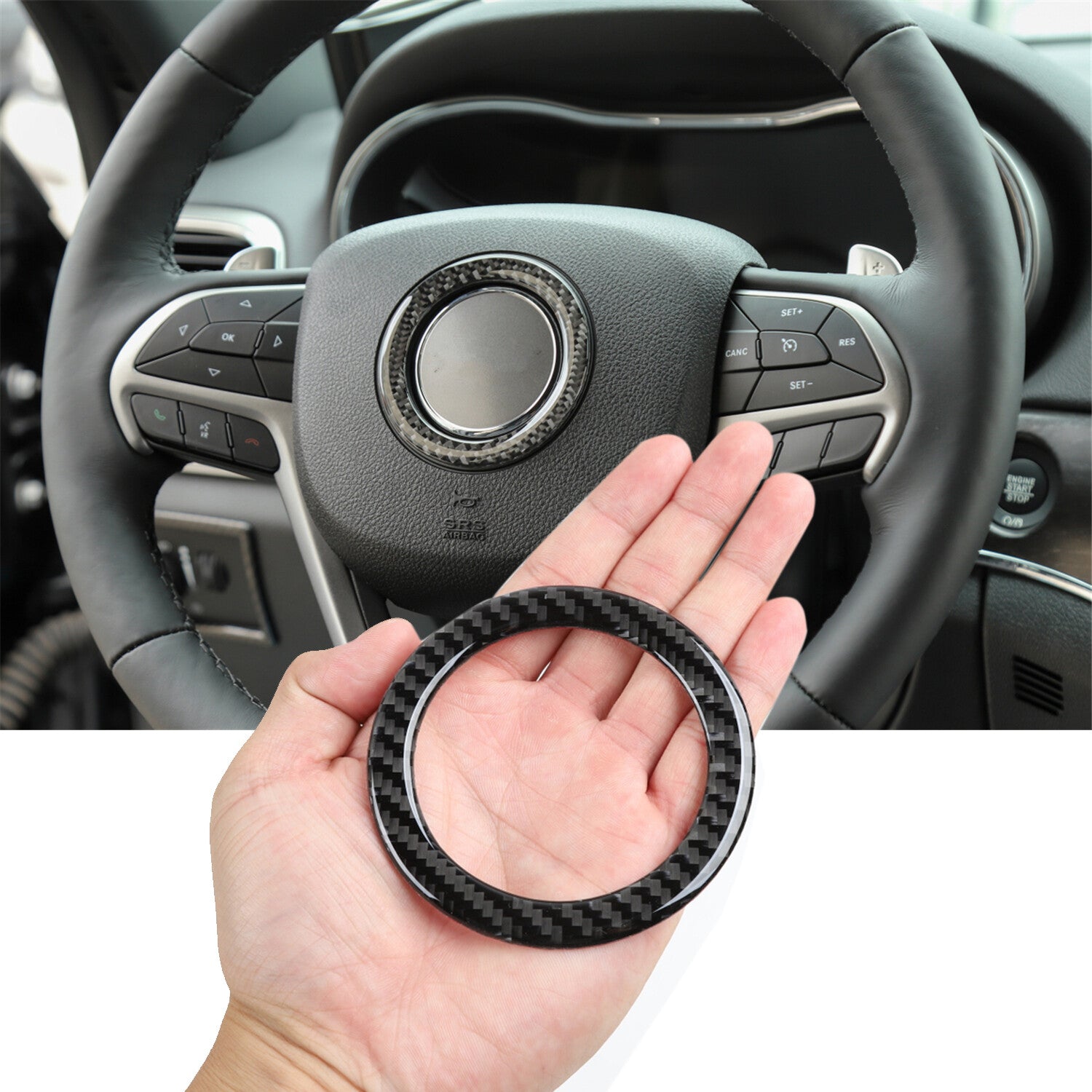 for Jeep Grand Cherokee 2014-2022 Steering Wheel Hub Cover Trim Carbon Fiber 1PC
