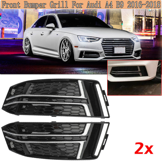 2-Piece Front Bumper Grille Fog Light Cover Grille for Audi A4 S Series B9 2016-18