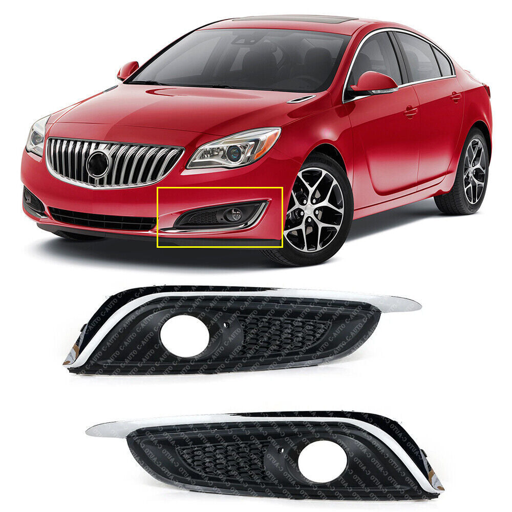 A pair of for Buick Regal front bumper bezels and fog light covers for 2014, 2015, 2016, and 2017 models.