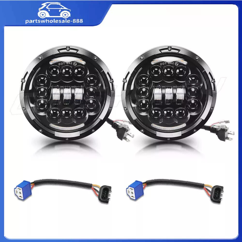 A pair of 7-inch round LED headlights with LED halo corner eyes suitable for Jeep Patriot 2008-2015 models.