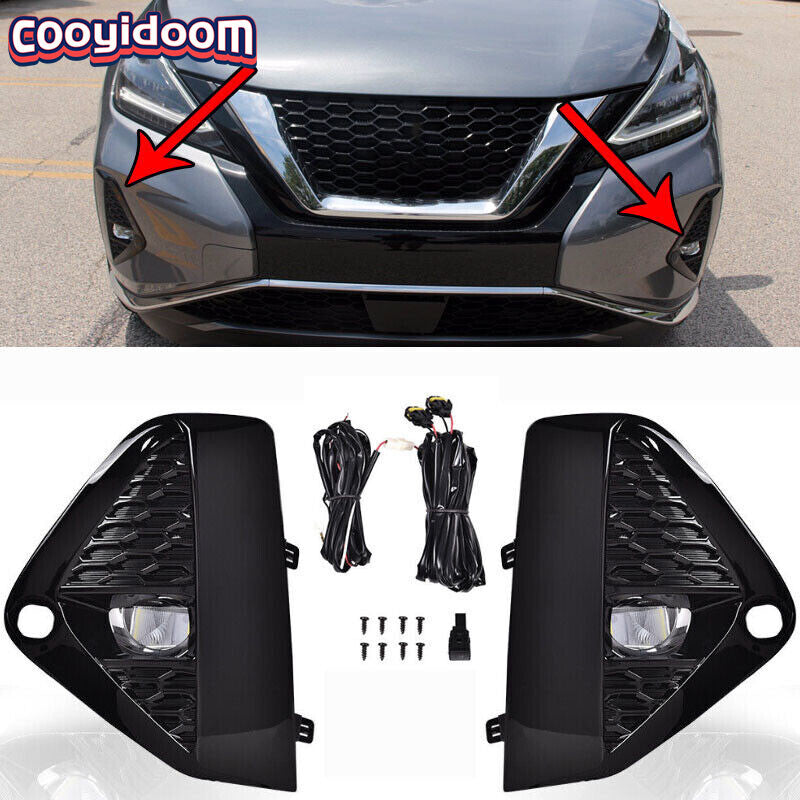 A pair of front bumper LED fog lights with chrome bezels and coils for the 2019-2020 Murano SL SV.
