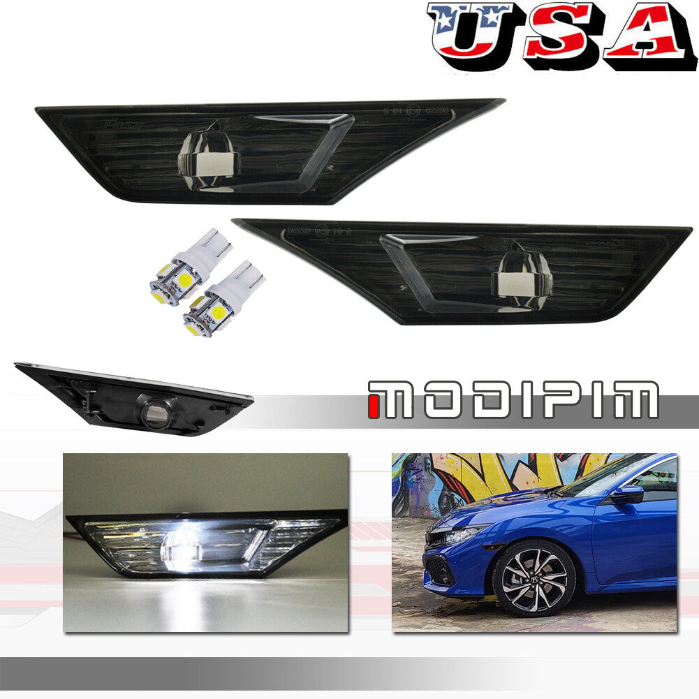 Suitable for 16-21 for Honda for Civic Smoekd front corner side marker parking light strip with LED bulbs