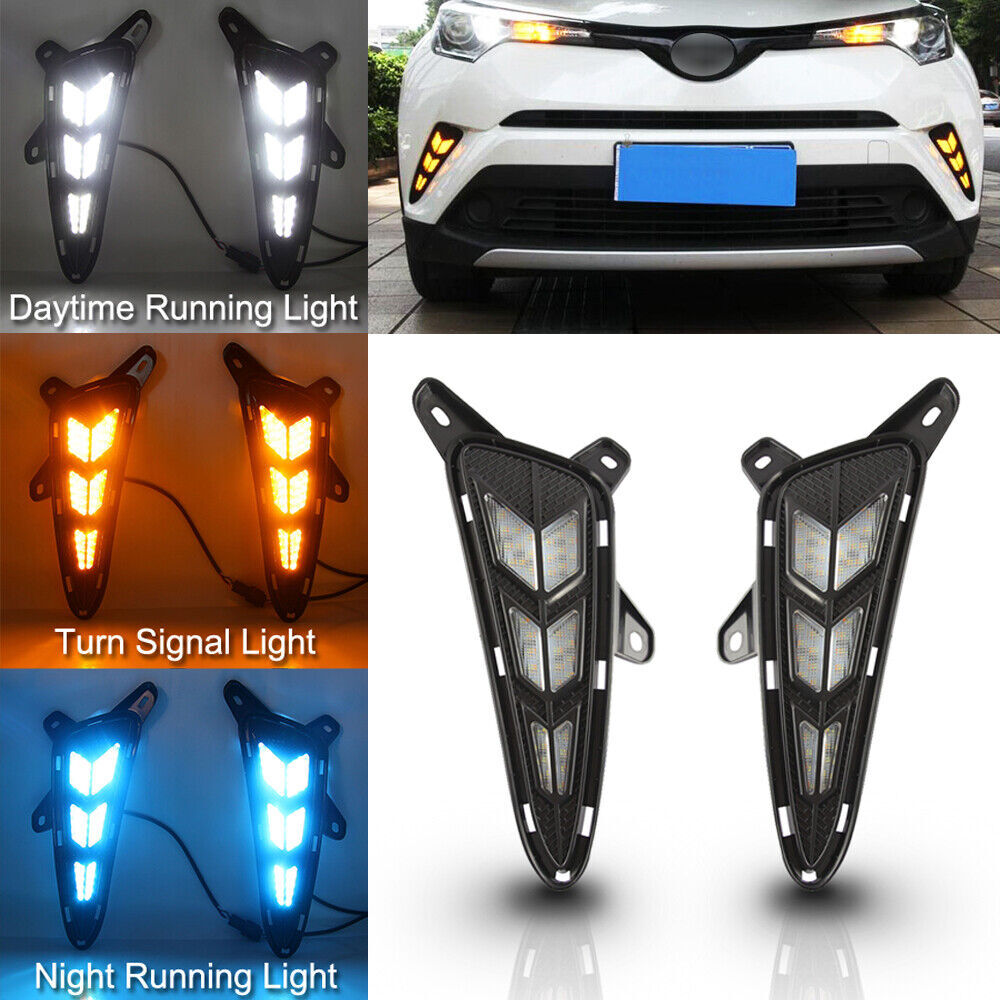 LED DayTime Running Light Driving Fog Lamp 3 Color DRL For 16-19 for Toyota CHR C-HR