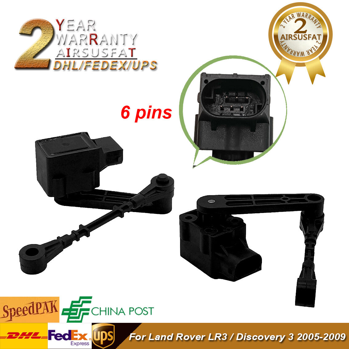2x Front Air Suspension Height Level Sensors for Land Rover LR3 05-09 RQH500061