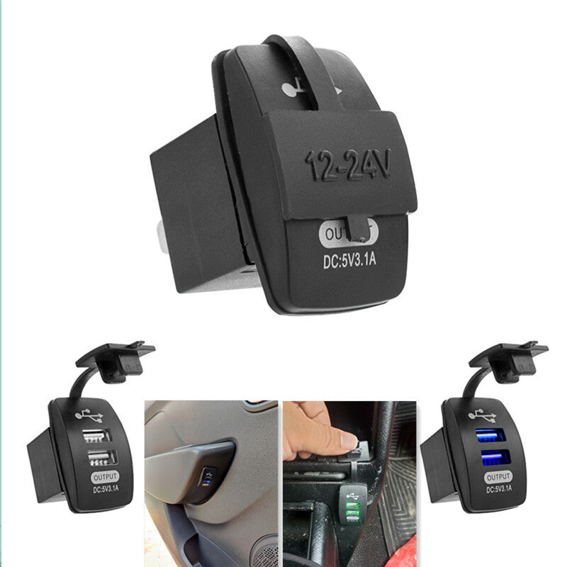 Car Charger Waterproof Dual USB Port Adapter Outlet DC 12V 24V For Mobile Phone