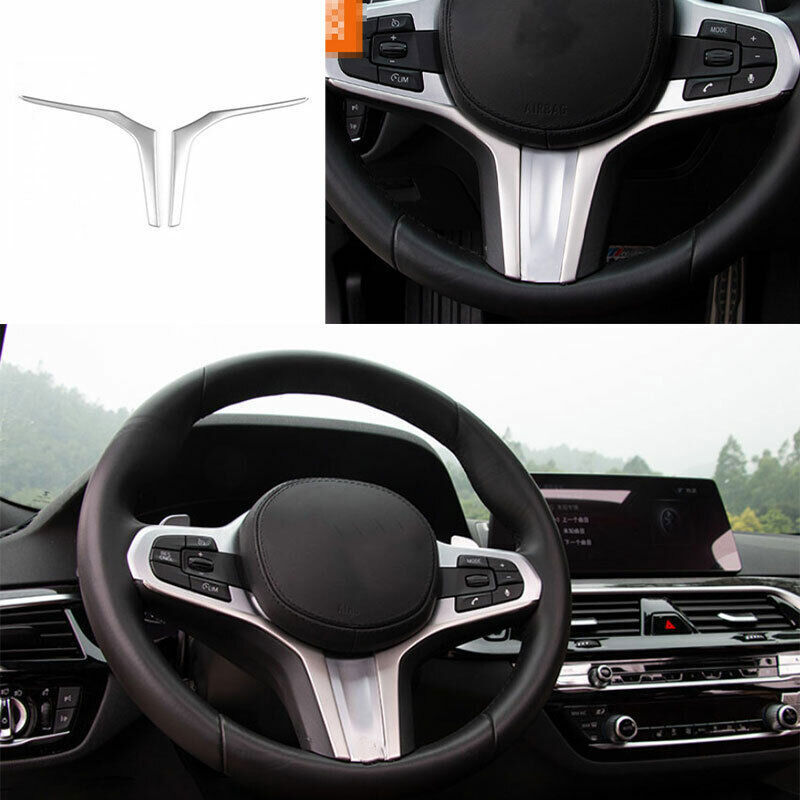 Fit for BMW 3-Series G20 2019-23 Silver Steel Steering Wheel Strip Cover Trim 2P