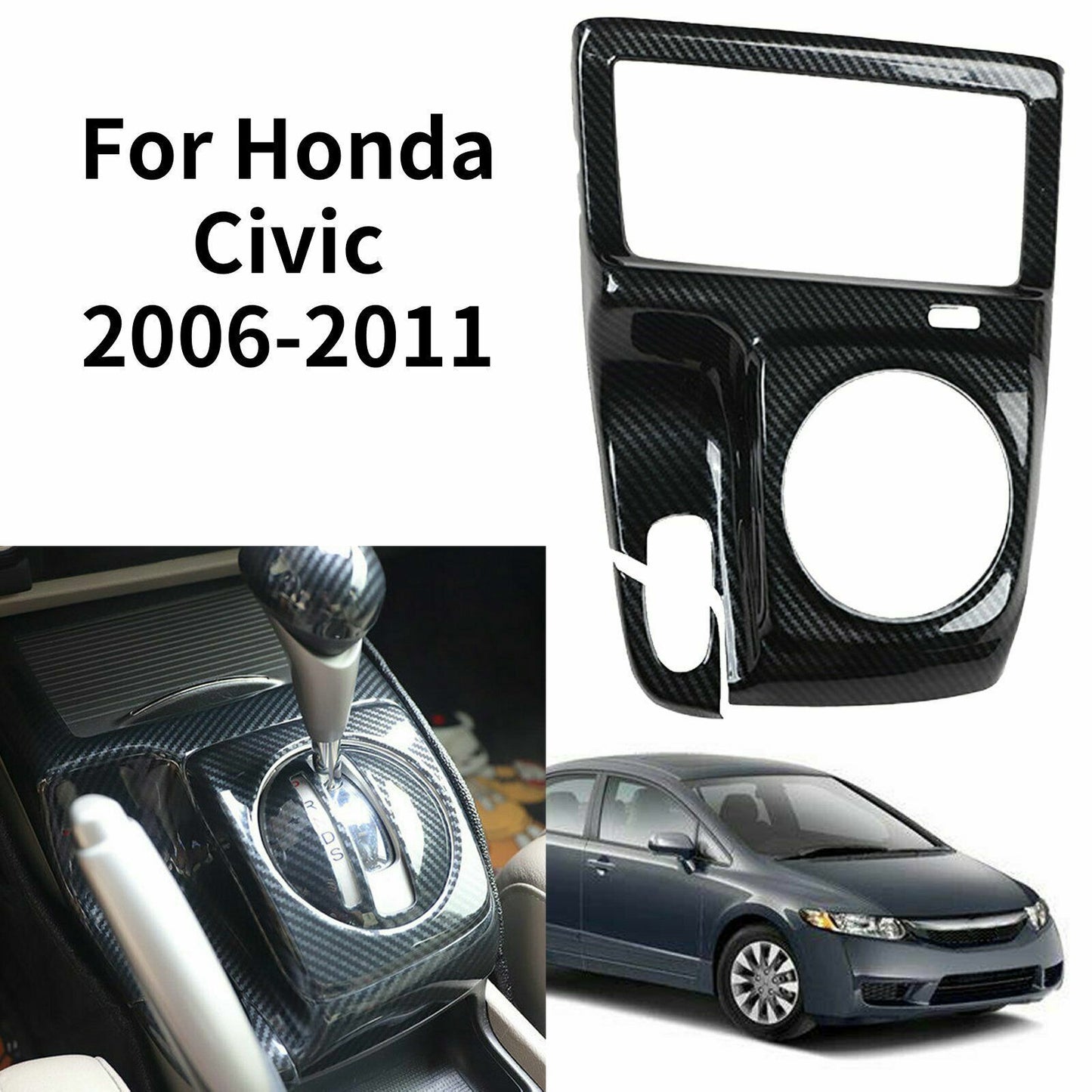 for Honda for Civic 06-11 Carbon Fiber Style Manual Gear Shift Panel Cover Trim AT