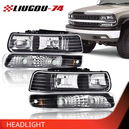 Suitable for 99-02 for Chevrolet Silverado Amber Corner Headlights and Anti-collision Lights with Black Housings