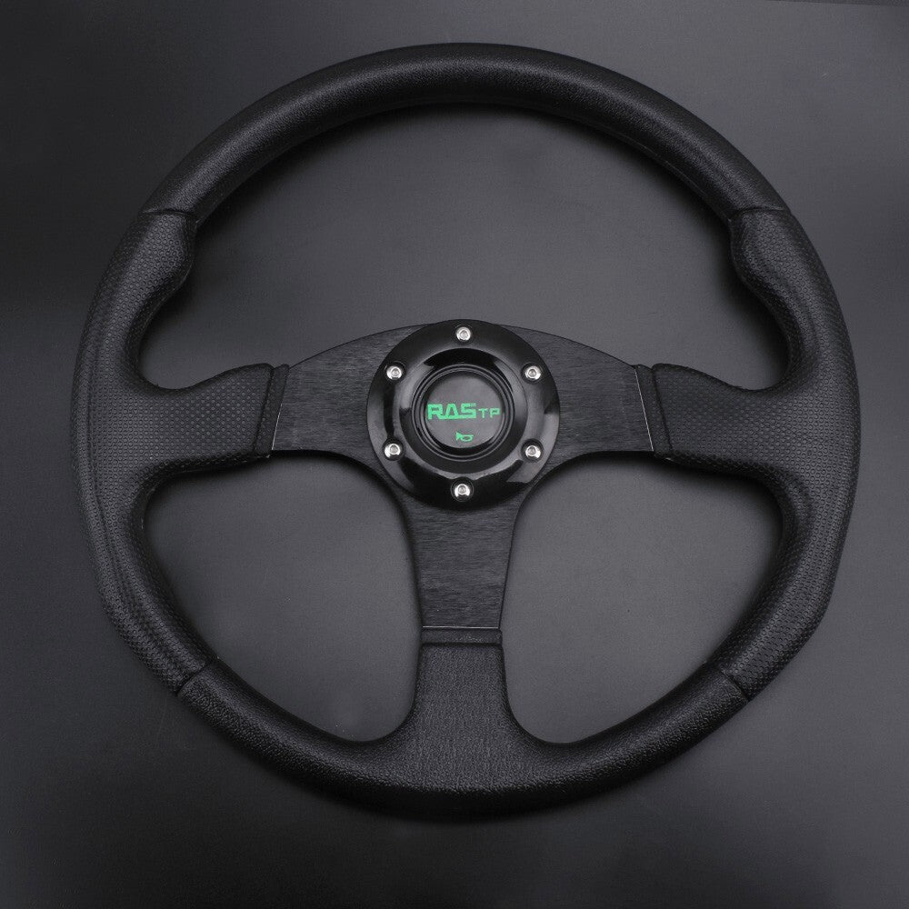 13 Aluminum Leather Universal Gray Steering Wheel+Horn Button for Most Cars