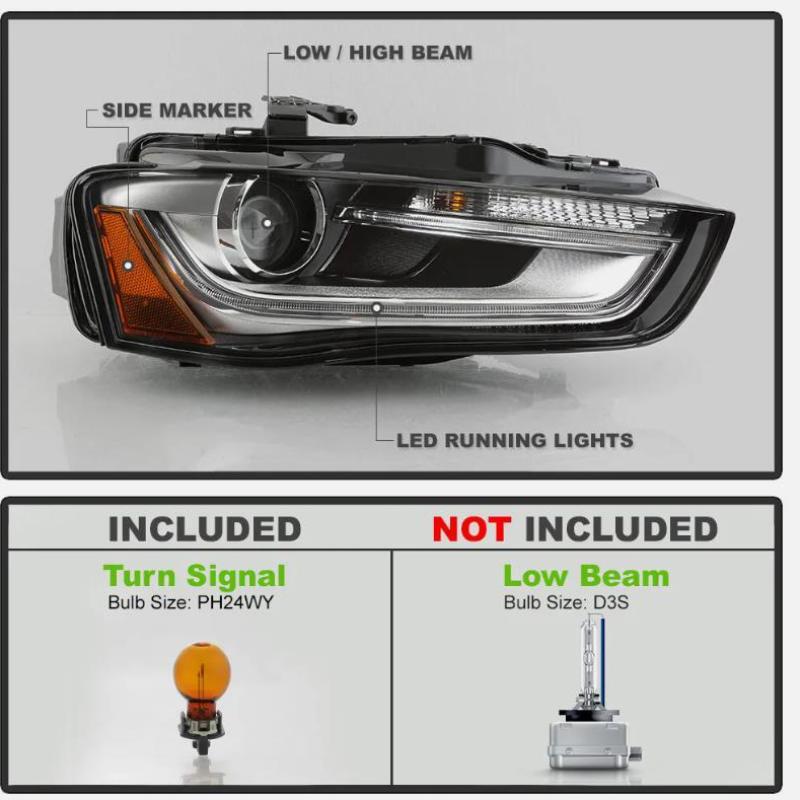 For 13-2016 for Audi A4 S4 HID/Xenon Non-AFS Projector Headlight Headlamp-Passenger