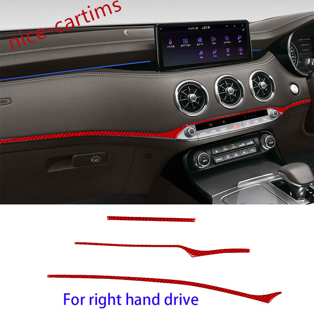 for Kia Stinger 2019+ RHD Center Console Dashboard Strips Panel Cover Red Carbon