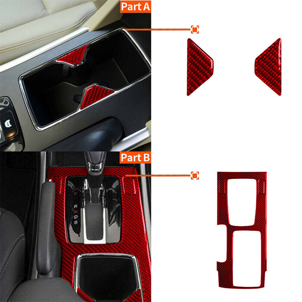 for Honda Accord 2013-17 Central Control Gear Shift Panel Cover Red Carbon Fiber