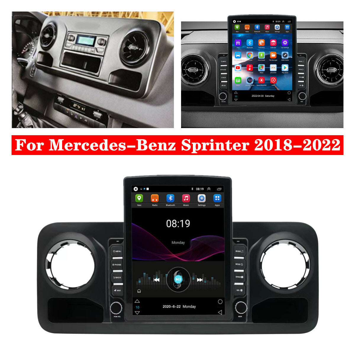 For 2018-2022 for Mercedes Sprinter 9.7 Vertical Stereo Radio Nav Head Unit FM WIFI