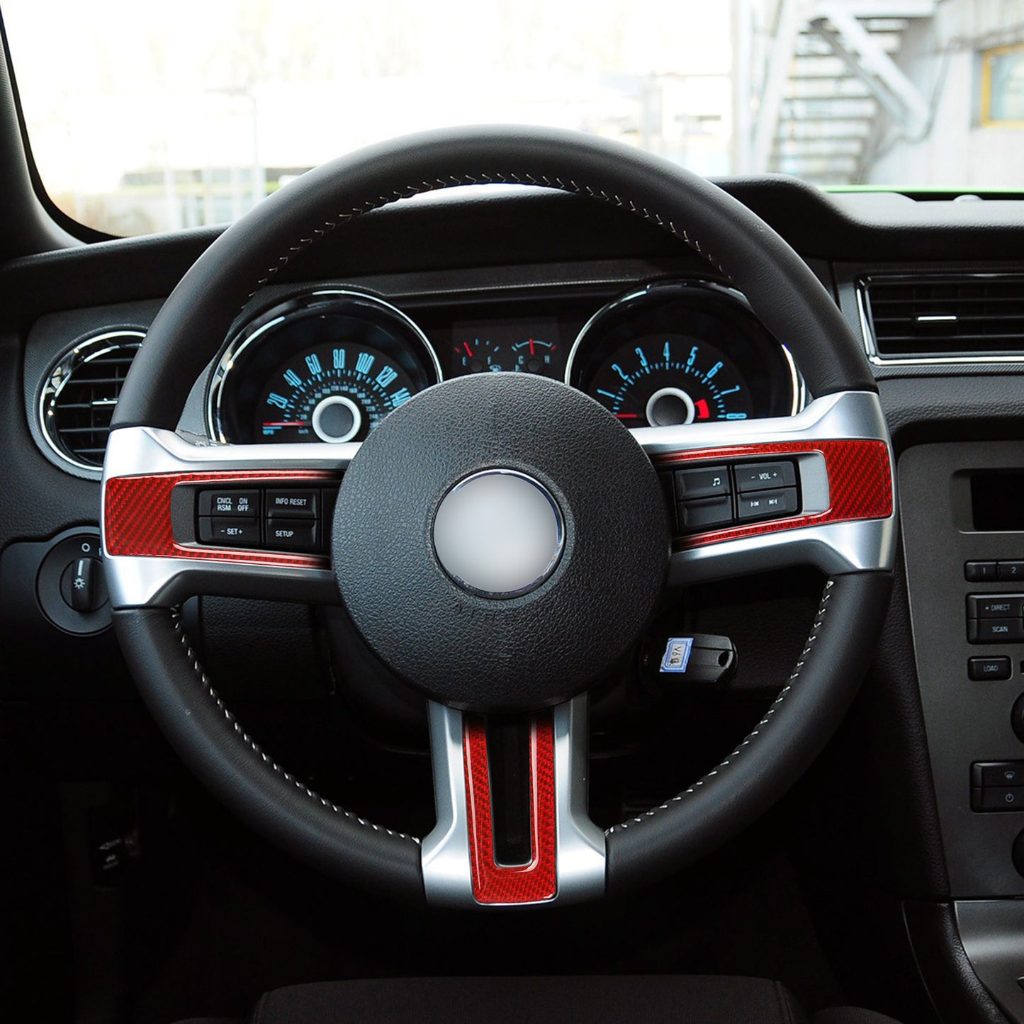 3X Red Steering Wheel Buttons Trim Cover Carbon Fiber for Ford for Mustang 2009-2013
