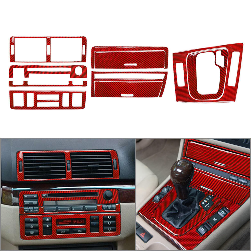 10Pcs Interior Central Console Cover Trim Red for BMW 3 Series E46 1998-2005 RHD