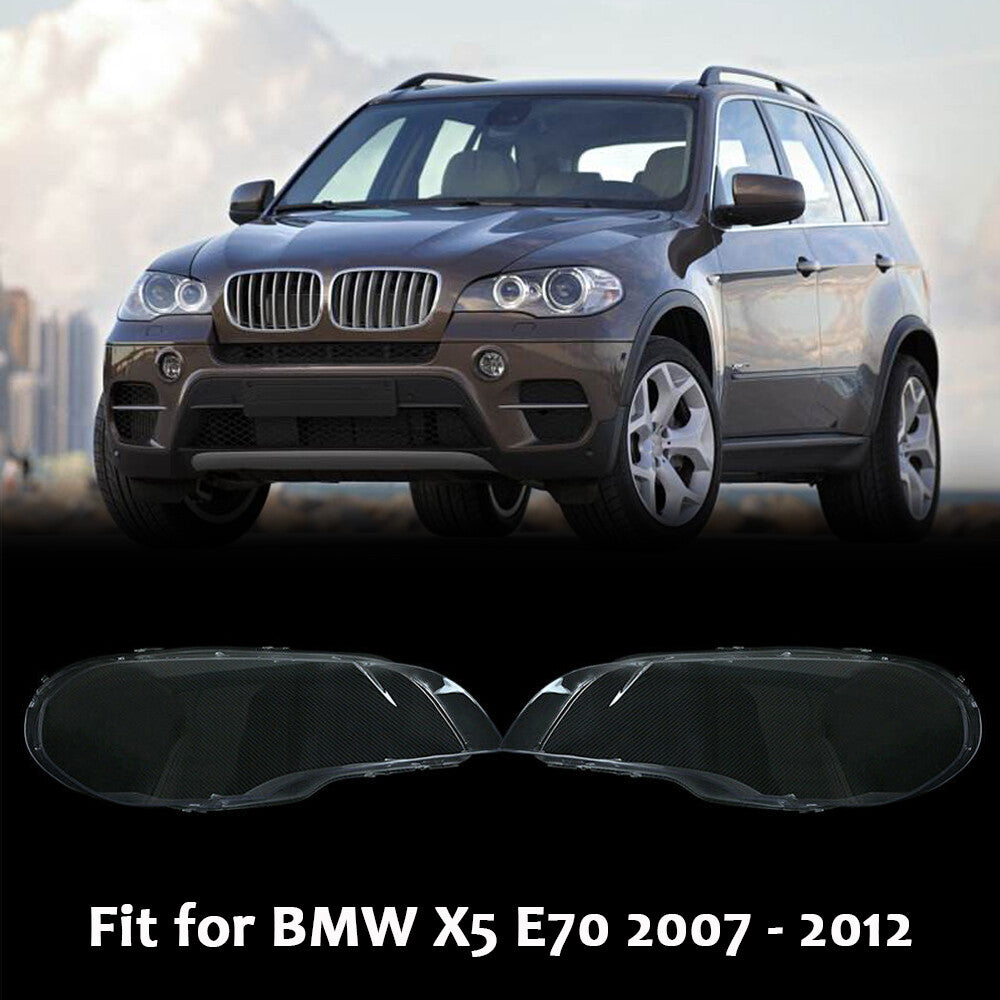 Pair for BMW for X5 E70 2007-2013 Left Right Clear Headlight Cover Lens Lampshade