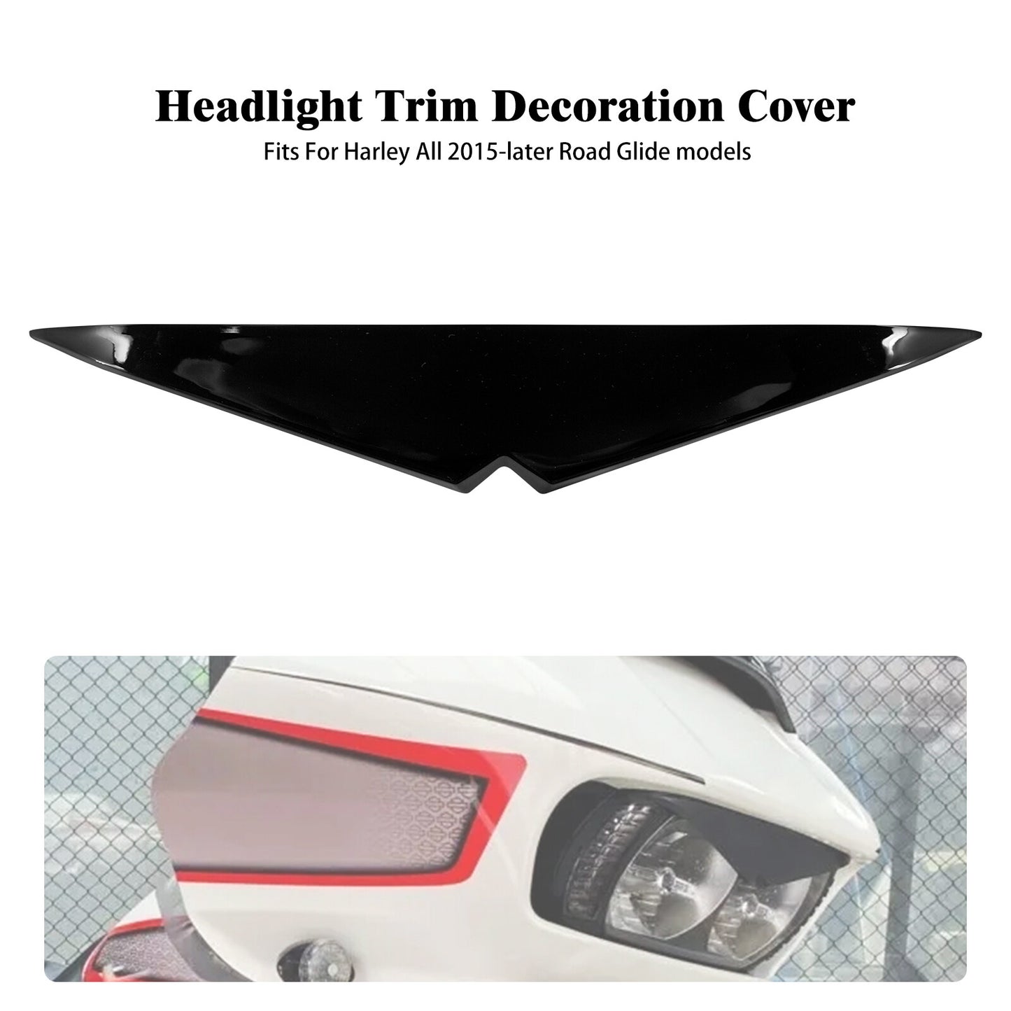 Gloss Black Headlight Bezel Headlamp Eyebrow Trim for Harley Road Glide 15-2023