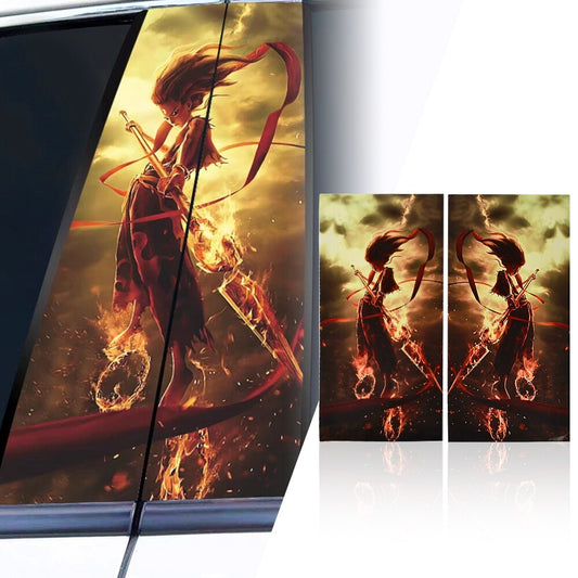 2x Car B-Pillar Vinyl Decals Nezha Vehicle Door Pillar Sticker Waterproof Film