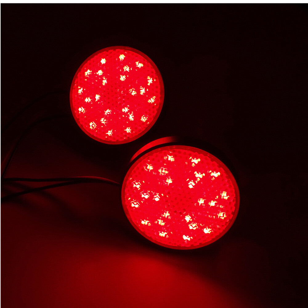 2x Red 24 LED Round Reflectors Tail Brake Stop Turn Signal Light Lamp Motorcycle