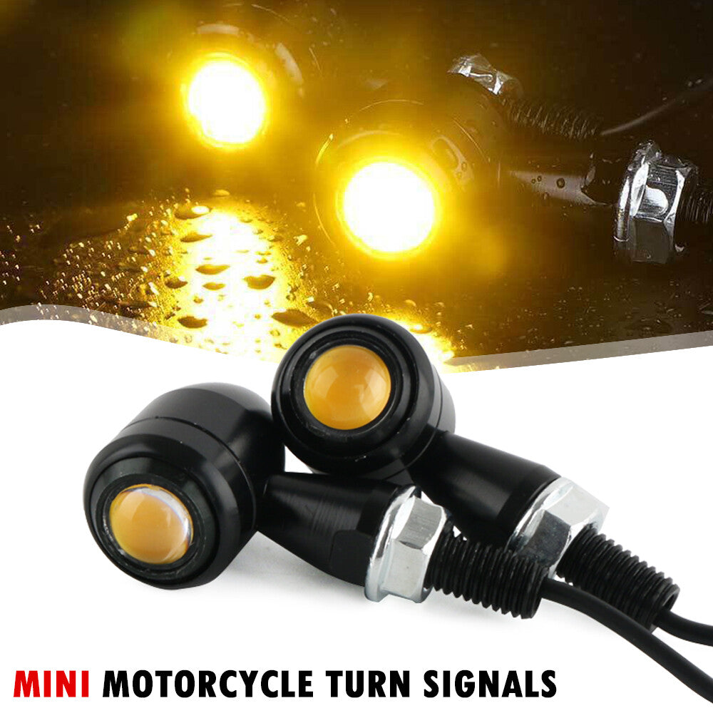 A pair of black motorcycle LED for mini turn signal lights flashing for Harley Bobber Racer