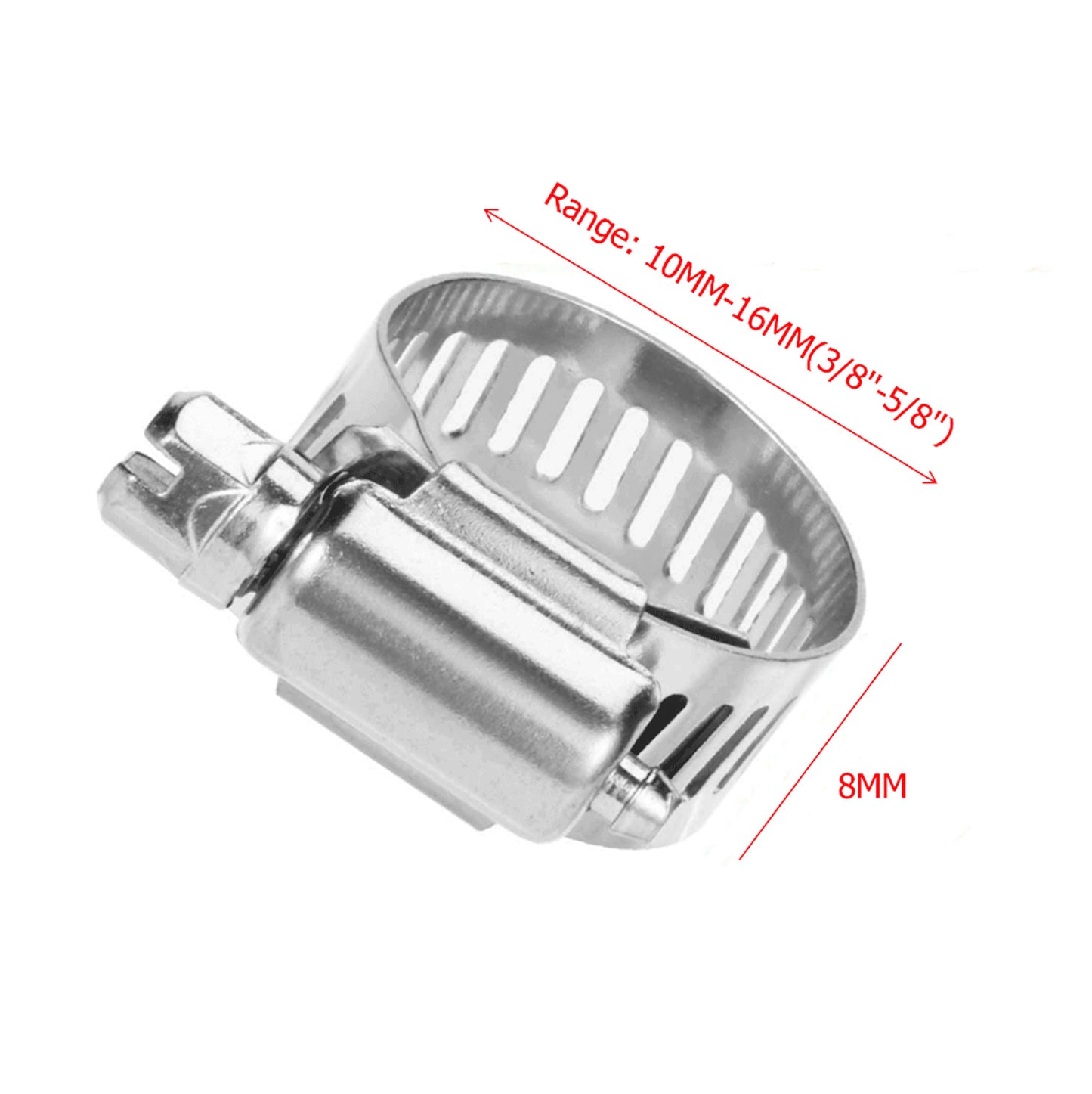 50-pack 3/8 inch - 5/8 inch Stainless Steel Adjustable Drive Hoses Fuel Clips Worm Clips
