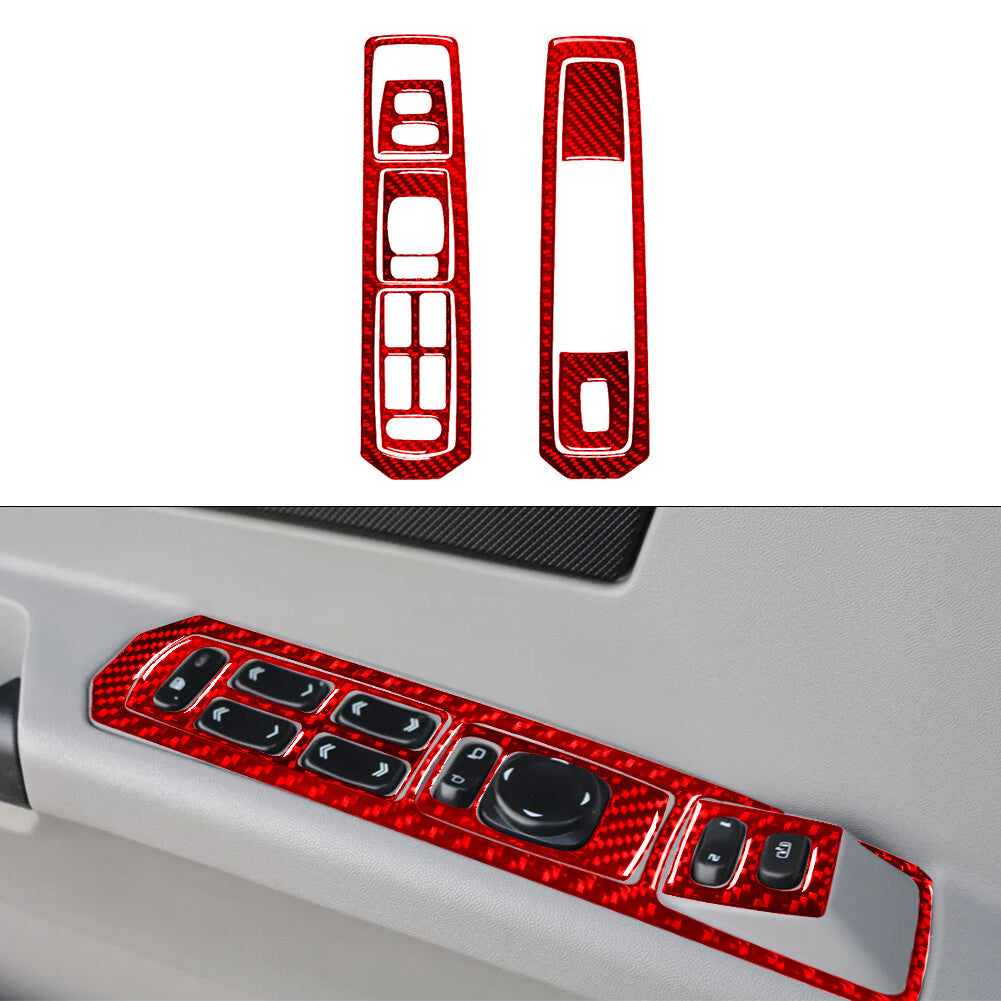 7x Red Carbon Fiber Front Window Lift Control Cover Trim for Cadillac CTS 03-07
