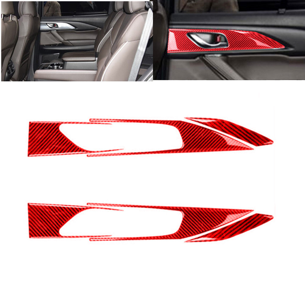 Red Carbon Fiber Interior Rear Door Handle Cover Trim for Mazda CX-9 2016-2022