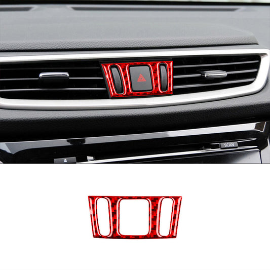 Red Carbon Fiber Warning Light Frame Cover Trim for Nissan Rogue 2014-2016