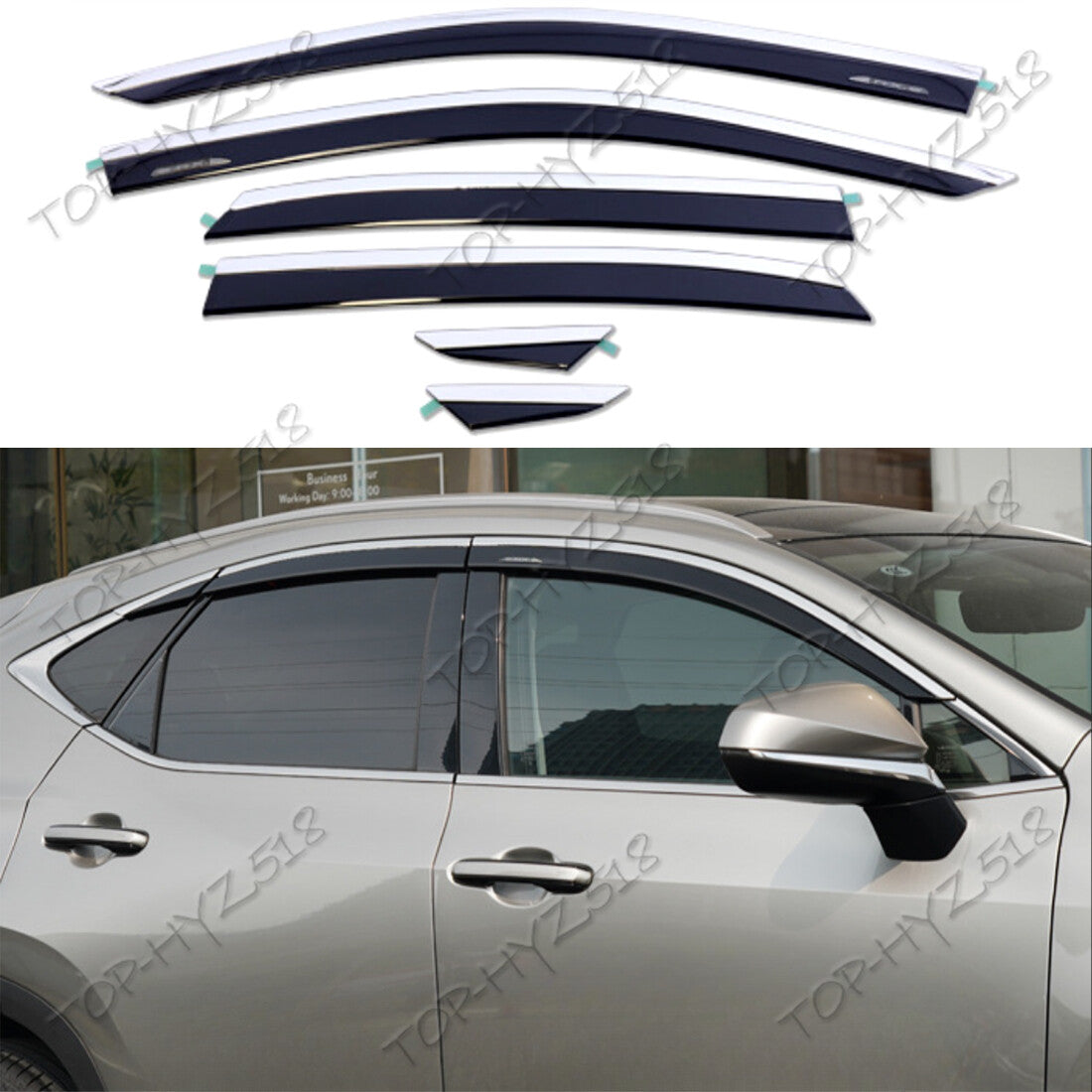 for Lexus RX 2023-2024 W/Chrome Window Visor Vent Shades Sun Rain Guard Trim 6x