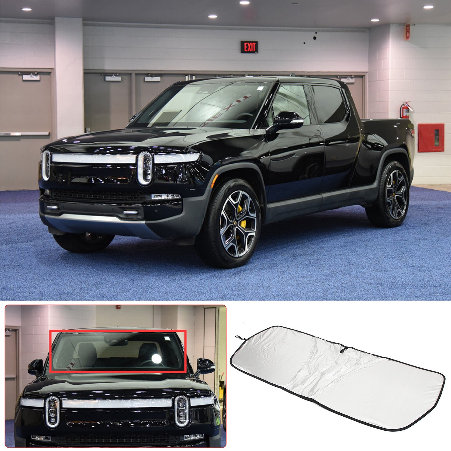 Foldable front and rear window windshield sunshade UV block for Rivian for R1T