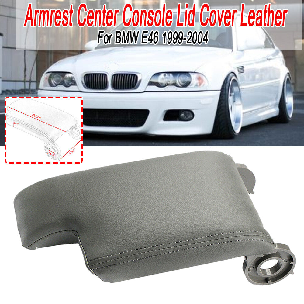 Armrest center console cover protective cover, leather gray, suitable for BMW E46 1999 - 2004
